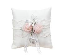WERTSWF Cuscino per fedi nuziali, in raso, cuscino bianco per anelli, in pizzo, decorato con fiori, per proposta di matrimonio, cerimonia, 20 x 20 cm