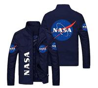 WERUN Jacket Bomber N.A.S.A, Giubbotto Sportivo Bomber a Maniche Lunghe, Giacche Leggero Retro da Unisex per Autunnale-Navy Blue||XL