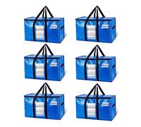 Werwing 4 borse extra large per trasloco, resistenti, comode e multifunzionali, con finestra visibile, maniglie avvolgenti per risparmiare spazio, Blu, 6 pezzi
