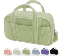 Werwing Astuccio in morbido velluto a coste con 5 scomparti, ampia apertura con cerniera, grazioso organizer estetico per adolescenti e ragazze, Verde, Taglia unica, Minimalismo Funzionale