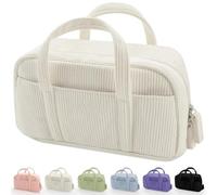 Werwing Astuccio in morbido velluto a coste con 5 scomparti, ampia apertura con cerniera, grazioso organizer estetico per adolescenti e ragazze, bianco, Taglia unica, Minimalismo Funzionale