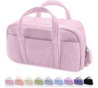 Werwing Astuccio in morbido velluto a coste con 5 scomparti, ampia apertura con cerniera, grazioso organizer estetico per adolescenti e ragazze, rosa, Taglia unica, Minimalismo Funzionale