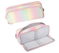 Werwing Astuccio in tela con scomparti multipli, grande capacità, organizer a 3 zone per scuola, ufficio e viaggi, custodia per trucchi e cancelleria per adolescenti e professionisti, Arcobaleno,