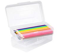 Werwing Confezione da 2 scatole impilabili in plastica trasparente, con coperchio a scatto, contenitore per scuola e ufficio, organizer durevole per matite con base antiscivolo, Trasparente, moderno