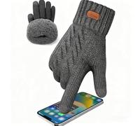 Werwing Guanti invernali termici unisex con touch screen, fodera in pile, maglia morbida e calda, per corsa e sci, Grigio, two pairs