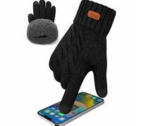 Werwing Guanti invernali termici unisex con touch screen, fodera in pile, maglia morbida e calda, per corsa e sci, Nero , one pair