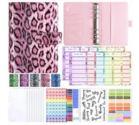 Werwing Quaderno con rilegatura a 6 anelli, con stampa leopardata, ricaricabile, con tasche, tracker delle spese e adesivi, elegante organizer finanziario per la gestione della liquidità e per