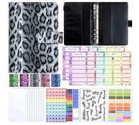 Werwing Quaderno con rilegatura a 6 anelli, con stampa leopardata, ricaricabile, con tasche, tracker delle spese e adesivi, elegante organizer finanziario per la gestione della liquidità e per