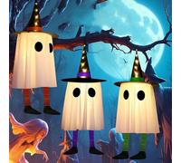 Werwing Set di 3 fantasmi luminosi da appendere con cappelli da strega, luci spettrali per interni ed esterni, giardino, parete, finestra, 1 confezione