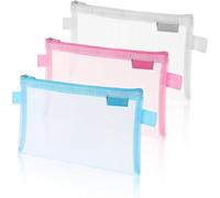 Werwing Set di 6 astucci in rete trasparente, resistenti, organizer per articoli scolastici con cerniera, per cosmetici, accessori da viaggio e oggetti essenziali per l'ufficio, adatti per riporre