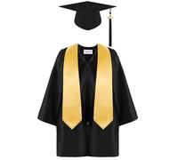 Wesaloes 4PCS Abito Da Laureato Set Toga Laurea Per Bambini, Asilo Costumi Laurea e Tocco Cappello Laurea, Costume da Laureato per Bambini Stola Set Nappe Per Studenti 2-12 (A01-Black, 10-12 Years)