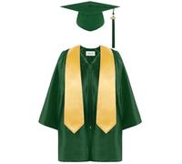 Wesaloes 4PCS Abito Da Laureato Set Toga Laurea Per Bambini, Asilo Costumi Laurea e Tocco Cappello Laurea, Costume da Laureato per Bambini Stola Set Nappe Per Studenti 2-12 (A03-Green, 10-12 Years)