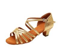 Wesaloes Scarpe da Ballo Bambina Ragazza Tango Scarpe Latine Americano Sandali da Danza per Bambine Elegante Scarpette Danza Ragazze Sandalo Ballerina Tacchi Bambina (2-Gold, 27)