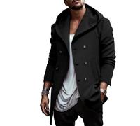 WESBR Giacca A Vento Uomo Autunno Risvolto Signore Cappotto Lungo Uomo Casual Tinta Unita Giacca Antivento Uomo Bottoni Davanti Uomo Cappotto Cappotto B-Black M