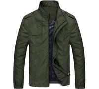 WESBR Giacca Uomo Casual Collare In Piedi Tinta Unita Zip Giacca Uomo Slim Fit Taglio Sottile Leggera Lavoro Giacca Uomo Quotidiano All-Match Transizione Giacca Uomo B-Army Green XL