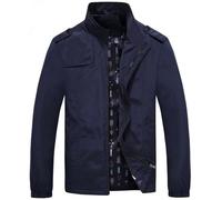 WESBR Giacca Uomo Casual Collare In Piedi Tinta Unita Zip Giacca Uomo Slim Fit Taglio Sottile Leggera Lavoro Giacca Uomo Quotidiano All-Match Transizione Giacca Uomo E-Dark Blue L