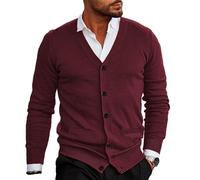 WESBR Maglia Maglione Uomo Taglio Sottile Maglieria Uomo Maglia Fine Cardigan Uomo Scollo V Abbottonatura Maglia Giacca Uomo Casual Maniche Lunghe Giacca Uomo C-Wine Red M