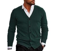 WESBR Maglia Maglione Uomo Taglio Sottile Maglieria Uomo Maglia Fine Cardigan Uomo Scollo V Abbottonatura Maglia Giacca Uomo Casual Maniche Lunghe Giacca Uomo A-Green M