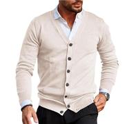 WESBR Maglia Maglione Uomo Taglio Sottile Maglieria Uomo Maglia Fine Cardigan Uomo Scollo V Abbottonatura Maglia Giacca Uomo Casual Maniche Lunghe Giacca Uomo G-Beige L