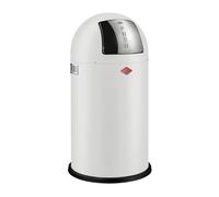 WESCO Pushboy, pattumiera di colore bianco opaco, lamiera d'acciaio verniciata a polvere, volume 50 litri, grande aletta in acciaio inox, contenitore interno estraibile