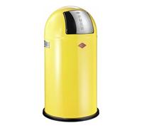 WESCO Pushboy, pattumiera in colore giallo limone, lamiera d'acciaio verniciata a polvere, volume 50 litri, grande aletta in acciaio inox, contenitore interno estraibile