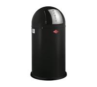 WESCO Pushboy, pattumiera in colore nero opaco, lamiera d'acciaio verniciata a polvere, volume 50 litri, grande aletta in acciaio inox, contenitore interno estraibile