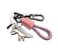 Weseecase Keychain, Aluminum Alloy Dinosaur Charm Paired with a Hand-Woven Bracelet, Dinosaur Keychain for Women Men (Pink B,1Pc)