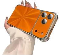 Weseecase Quad-Corner Drop-Proof CD-Texture Case for iPhone 17 Pro Max, CD-Pattern Electroplated Four-Corner Shockproof Case with Lens Protector (Orange,14pro)