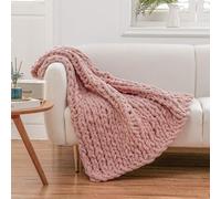 WESHIONGOO Coperta a maglia spessa per divano letto, soffice coperta morbida con filato di ciniglia jumbo spesso 100% fatto a mano (rosa, 100 x 100)