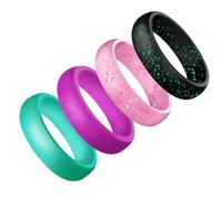 WESIEVYA Anelli in Silicone Glitterati per Donna, Set da 4 Pezzi Colorati, Anelli Sportivi Flessibili e Resistenti per Nuoto, Ciclismo e Attività All’aperto Colore Casuale