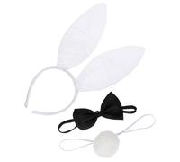 WESIEVYA Cerchietto Chioma Orecchie da Coniglio Bianco Set Cravatta e Coda, Pratico e Facile da Indossare per Feste in Maschera e Carnevale Colore Casuale