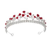 WESIEVYA Corona Floreale Rossa in Metallo Regolabile per Sposa Elegante Stile Barocco, Accessorio Chioma Rose per Matrimonio e Addio al Nubilato