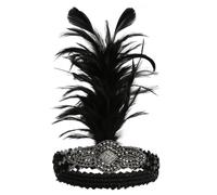 WESIEVYA Fascia per Chioma Piuma Vintage 1920s da Donna Nera, Elegante e Chic, Comoda da Indossare Poliestere Cristalli, Taglia Unica per Feste di Capodanno e Cosplay