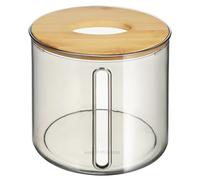 WESIEVYA Scatola Porta Tovaglioli Trasparente in Plastica Coperchio in Bambù, Distributore di Fazzoletti Rotondo Multifunzionale per Cucina, Bagno e Soggiorno, Porta Rotolo Carta