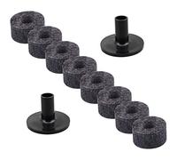 WESIEVYA Set 10 Pezzi Cuscinetti in Feltro per Batteria e Piatti, 8 Pezzi Tampone Diametro 2,5 Cm Grigio e 2 Maniche Nere, Accessori per Supporto Tamburo e Parti Strumenti per Batteristi