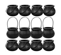 WESIEVYA Set 12 Pezzi Secchiello Stregato Nero in Plastica per Decorazioni Halloween e Feste a Tema, Contenitore Dolcetti per Party e Addobbi Horror