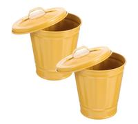 WESIEVYA Set 2 Pezzi Secchiello per Rifiuti da Scrivania Coperchio, Piccolo Cestino della Spazzatura in Ferro Zincato Giallo, Contenitore Compatto per Cucina, Bagno e Ufficio