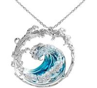 WESLNN Collana/Anello/Orecchino Oceans Oath, Collana con Ciondolo a Forma di Onda, Anello e Orecchino con Onda Oceanica, Regolabile, Blu, Zirconia Cubica, Titanio, per Donne e Ragazze