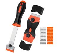 Wesoke Set di 2 raschietti per finestre, raschietto a doppio taglio, raschietto per finestre con manico lungo con 10 lame in metallo e 10 lame in plastica per vernice, adesivo