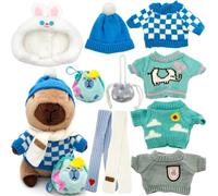 WESOPAN Capybara, set di 11 peluche, 25 cm, Capibara con 10 capi e accessori per bambini, gioco di ruolo e travestimento (11 pezzi blu)