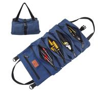Wessleco Roll Up Tool Bag 16OZ Canvas Wrench Roll Up Pouch MultiPurpose Tool Roll Organize 5 Zippered Tool Pockets Blue