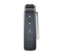Wessper Active Max Tritan - Borraccia da 1 l, con indicazione del tempo, senza BPA, a prova di perdite, 1 litro, per bicicletta, scuola, bambini, escursionismo, sport, grigio