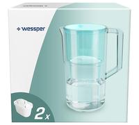 Wessper Aqua Max Basic - Caraffa filtrante per acqua da 2,5 l, compatibile con Brita Maxtra, sistema di filtraggio dell'acqua per ridurre il calcare, cloro, con 2 cartucce filtranti acqua, menta