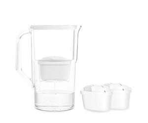 Wessper Aqua Max Basic - Caraffa filtrante per acqua da 2,8 l, compatibile con Brita Maxtra, sistema di filtraggio dell'acqua per ridurre il calcare, cloro, con 2 cartucce filtro dell'acqua - Blanco