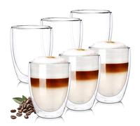 Wessper Bicchieri a Doppia Parete 350ml Tazze Caffe Vetro, Set di 6 Tazzine | Bicchieri Termici a Doppia Parete in Vetro Borosilicato Resistente al Calore | Tazzine Caffe per Tè Caffè Cappuccino