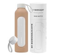 Wessper Borraccia 1 litro, bottiglia motivazionale con scala di idratazione, borraccia in vetro borosilicato con custodia in silicone, materiale sicuro senza BPA - beige