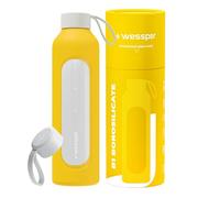 Wessper Borraccia 1 litro, bottiglia motivazionale con scala di idratazione, borraccia in vetro borosilicato con custodia in silicone, materiale sicuro senza BPA - Giolla