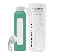 Wessper Borraccia 500 ml, bottiglia motivazionale con scala di idratazione, borraccia in vetro borosilicato con custodia in silicone, materiale sicuro senza BPA - Verde