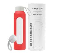 Wessper Borraccia 500 ml, bottiglia motivazionale con scala di idratazione, borraccia in vetro borosilicato con custodia in silicone, materiale sicuro senza BPA - Rosso