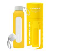 Wessper Borraccia 500 ml, bottiglia motivazionale con scala di idratazione, borraccia in vetro borosilicato con custodia in silicone, materiale sicuro senza BPA - Giallo